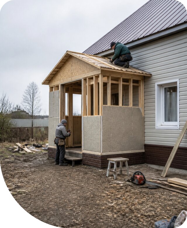 Пристройка теплого тамбура к дому в Северодвинске под ключ